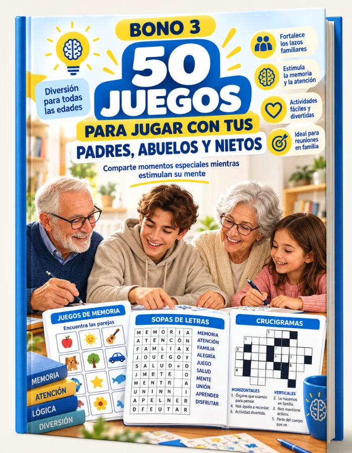 Mockup del libro del bono 3: 50 juegos para jugar con padres, abuelos y nietos